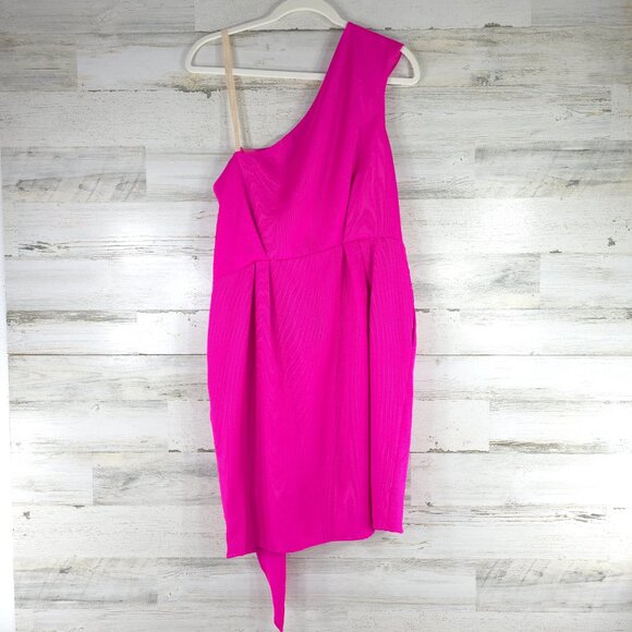 BCBGeneration ONE SHOULDER HOT PINK COCKTAIL DRESS WOMEN'S SIZE 12 LINED *FLAW* - Picture 2 of 16